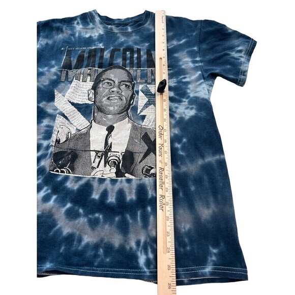 Vintage 90s Malcom X By Any Means Necessary Dont Sell Out T-Shirt Blue Tie Dye M - Picture 4 of 11
